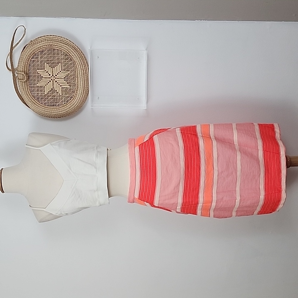 Eva Franco by Anthropologie Coral/Pink/White Embroidered Pencil Skirt